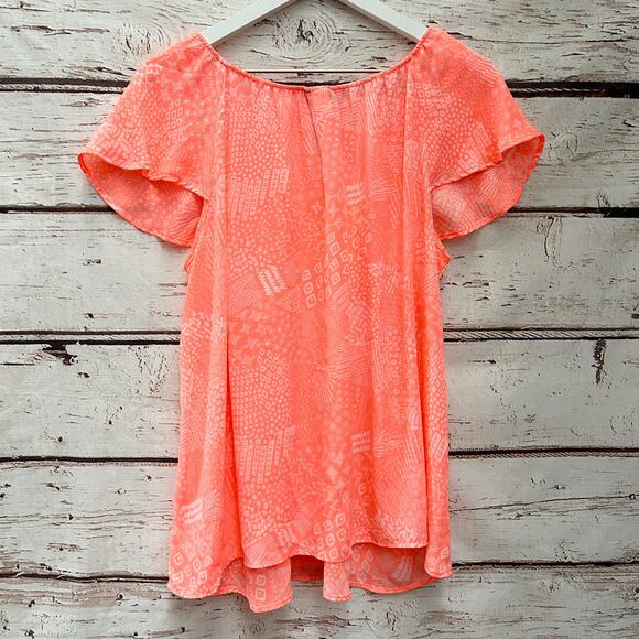 TORRID Neon Coral Georgette Ruffle Blouse Sz 00 - Picture 6 of 9